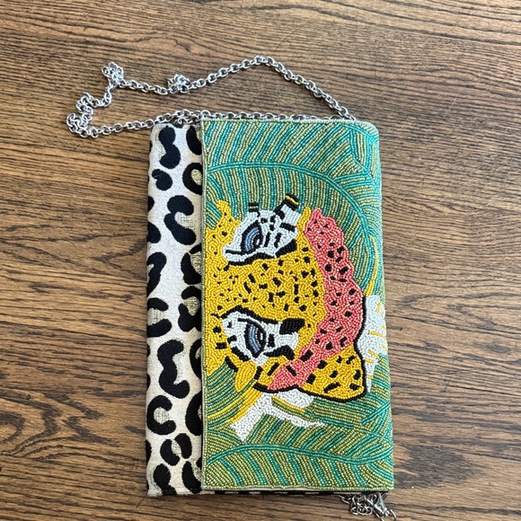 Above & Beyond Leopard Beaded Clutch Purse Bag with Chain Strap